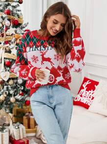 SHEIN LUNE 2024 秋冬新品圣诞提花图案毛衣 - 彩色 - 查看 3