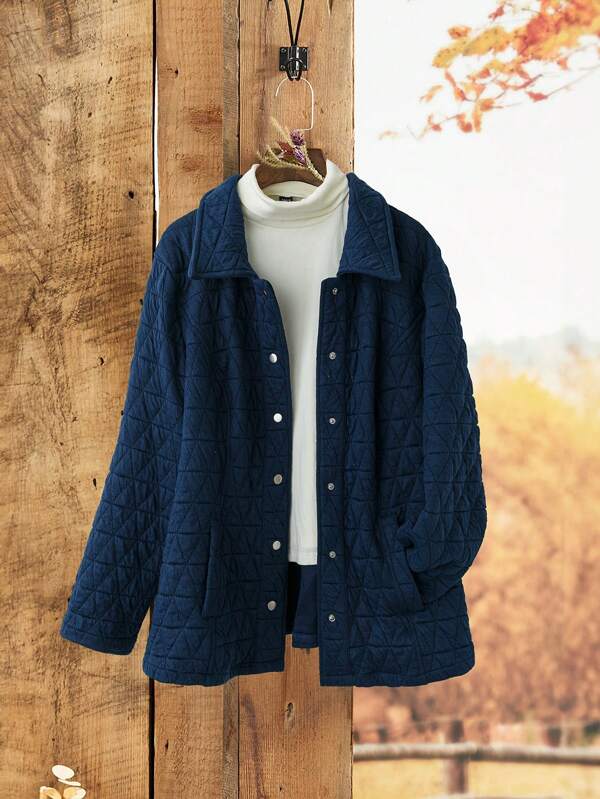 EMERY ROSE Chaqueta informal holgada de una hilera de botones de unicolor y manga larga para mujer de talla grande en invierno