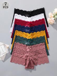 7 件套花卉蕾丝设计女式性感平角裤，多色内衣