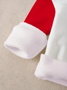 SHEIN Giáng sinh, Ông già Noel dễ thương, Kẻ caro đỏ, Bộ đồ mặc nhà dài tay bằng vải nỉ tối giản giản dị cho bé gái, Vừa vặn, Thích hợp cho mùa thu đông - trắng - Xem 5
