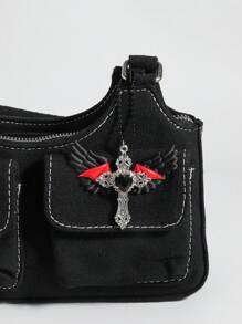 ROMWE 1 chiếc mặt dây chuyền hình trái tim đính đá Zirconia màu đen Gothic, dây đeo điện thoại hình cánh chữ thập - Nhiều màu - Xem 2