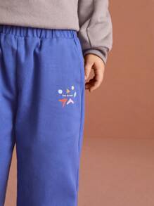 SHEIN Young Boy Letter Print Patch Pocket Loose Casual Straight-Leg Pants