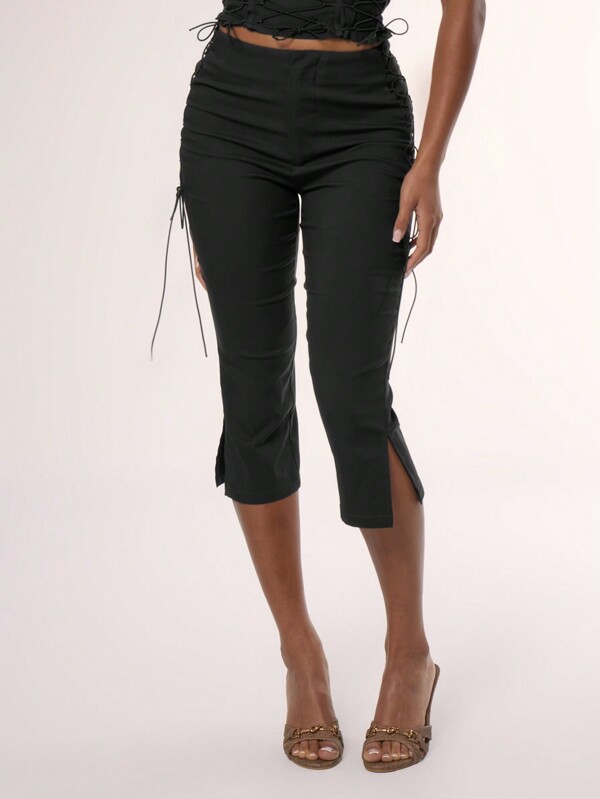 MUSERA Side Laced Up Capri Pants Spring Summer Y2k 90's Cute Sexy Vacation Elegant Cute Ibiza Festival