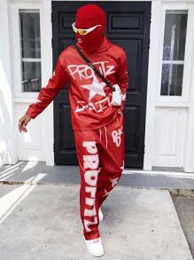 PAVTROS Set de hanoraci și pantaloni de trening pentru bărbați, cu litere și pentagrame, casual