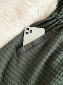 SHEIN Frenchy Plus Size Women Solid Color Long Sleeve Zipper Hooded Drawstring Waist Casual Jacket, Autumn/Winter