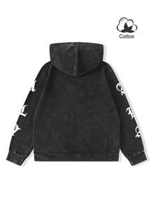 Manfinity EMRG Men's Casual Letter Print Zip Front Hooded Sweatshirt, Fall/Winter - Black - View 3