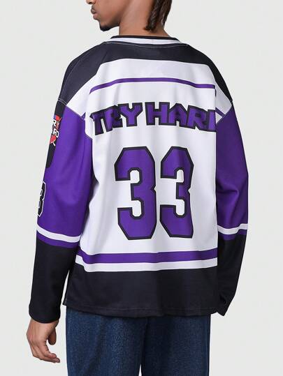 Prep Camiseta de jersey de manga larga con cuello en V informal con estampado de letras para hombres, primavera y verano