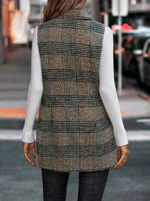 SHEIN LUNE Áo khoác blazer không tay cổ bẻ kẻ caro hai hàng khuy mùa thu cho nữ - Nhiều màu - Xem 2