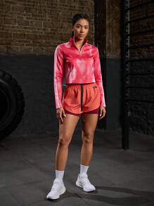 Easithlete Women's Tie-Dye Printed Zipper Stand Collar Long Sleeve Casual Sports Sweatshirt - Pink - View 5