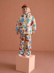 THE HAPPY LOOK Young Boy Geometric Print Long Sleeve Hooded Casual Padded Coat For Everyday Wear, Autumn/Winter