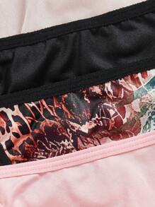 3 piezas Conjunto de tangas de estilo Y2K con estampado de leopardo y bloques de color sexy