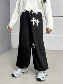 Tween Girls Streetwear Style Knit Jogger Pants - Black - View 3