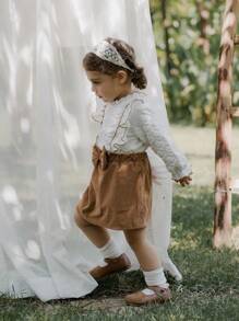 2pcs Baby Girls' Ruffle Collar Jacquard Long Sleeve Top And Skirt Set, Suitable For Outing, Spring/Autumn - Multicolor - View 8