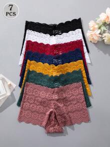 7 件套花卉蕾丝设计女式性感平角裤，多色内衣