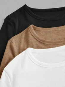 SHEIN EZwear 3pcs Women Y2K Basic Slim Fit Long Sleeve Button-Up Shirt Set