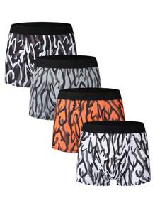 4pcs Men's Comfortable Soft Allover Print Stretchy Boxer Briefs - Multicolor - View 1