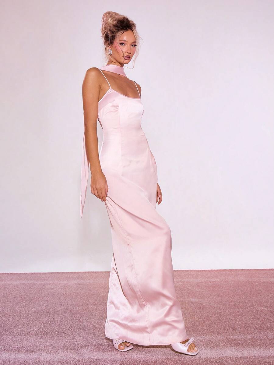 MUSERA 纯色吊带长款假日派对连衣裙，配围巾，适合度假、夏季、粉彩婚礼宾客、毕业典礼等场合，适合伊比沙岛海滩、夜晚外出、秋季约会、夏日秋装，优雅长裙