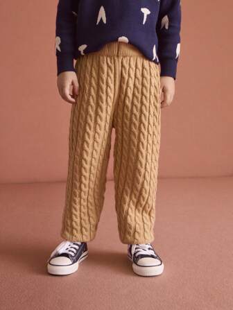 THE HAPPY LOOK Young Boy Khaki Elastic Waist Cable Casual Straight Loose Pants For Autumn/Winter