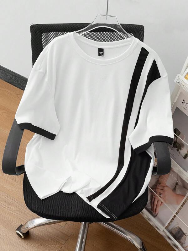 Manfinity Homme Tricou Casual Bărbați Dimensiune Plus Colorblock Patchwork Mânecă Scurtă, Pentru Ieșiri