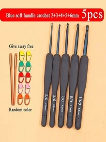 SHEIN 9-teiliges blaues Edelstahl-Häkelnadel-Set mit weichem Griff, ergonomische Stricknadeln für Amigurumi-Garn-Bastelei, DIY-Anfänger, Weihnachtsgeschenk, Winterbastelbedarf, Häkelwerkzeuge