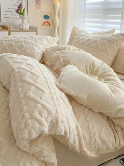 3pcs Fluffy & Soft Duvet Cover Set - Fluffy Duvet Cover Set, Plush Duvet Cover Set, 1pc Duvet Cover With Zipper Closure And 2pcs Pillow Shams, Without Comforter, Twin, Full, King, Queen Size