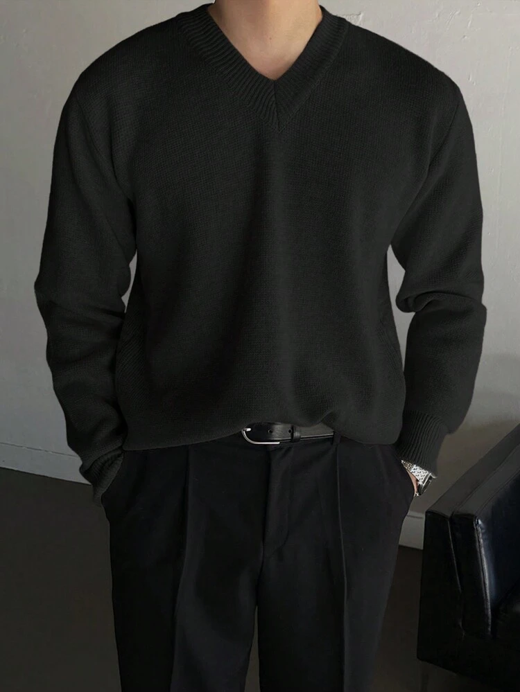 Men's Casual Everyday Solid Color V-Neck Sweater, Autumn/Winter