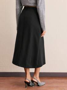 BizChic 经典商务休闲复古中长裙/半身裙，百搭且适合春夏季办公室着装 - 黑色 - 查看 4