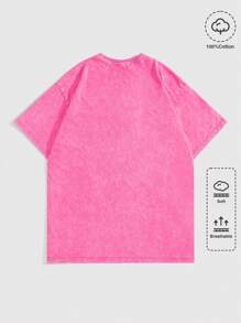 ROMWE MEN Street Life Men's High Street Vintage Distressed Snowflakes Printed Round Neck T-Shirt, Suitable For Casual Daily Wear In Spring And Summer, School - Pink - View 2