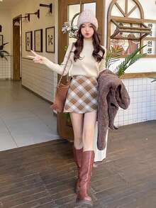 女士秋冬高领针织毛衣、分层上衣