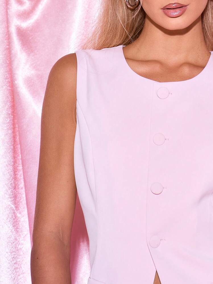 MUSERA Sleeveless Button Up Waistcoat Romantic Elegant Vacation Pastel Pink Belles Graduation Wedding Guest Vacation Holiday Going Out Tops Fall  Spring Summer - Baby Pink - View 5