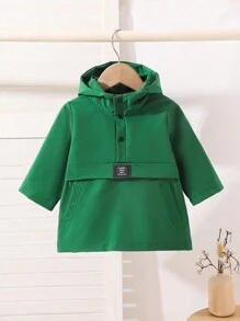 Toddler Infant Baby Boys Clothes Loose Fit Men's Letter Patched Half Button Hooded Jacket