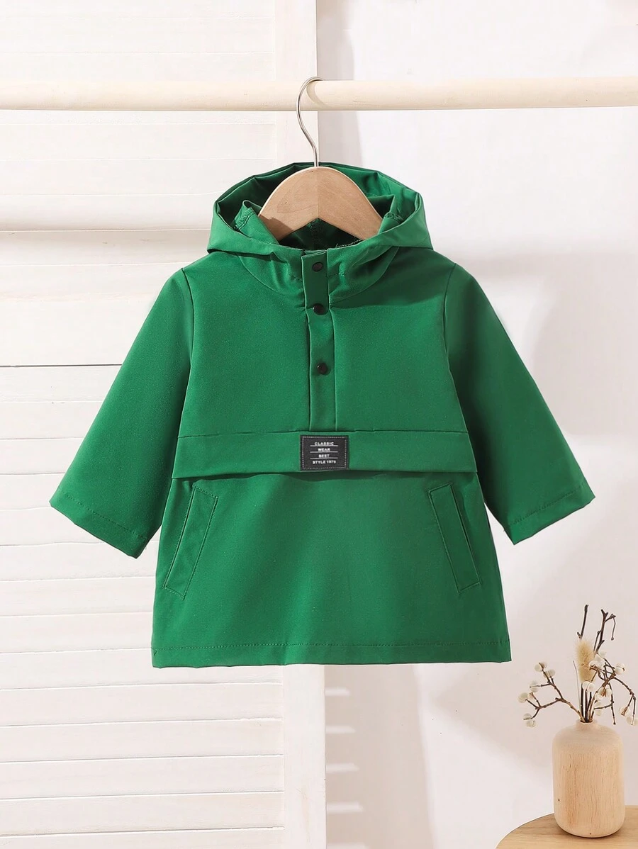 Toddler Infant Baby Boys Clothes Loose Fit Men's Letter Patched Half Button Hooded Jacket