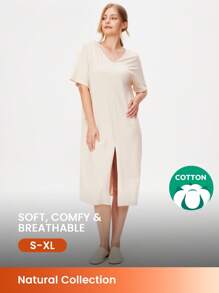 LUVLETTE Summer Soft Cotton And Modal Leisure Long Nightdress Women Lounge Sets Lingerie As Outerwear Summer Dresses For Women - Beige - View 1