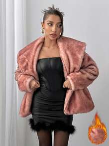 SHEIN SXY Áo khoác ấm lót lông màu hồng/hồng thu/đông, lót nhiệt - Màu hồng gỉ - Xem 1