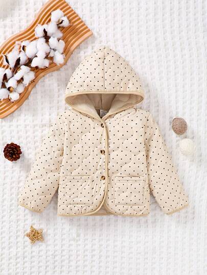SHEIN Baby Girls' Adorable Polka Dot Print Long Sleeve Jacket