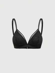 ROMWE Goth 女士深色哥特式蕾丝无钢圈文胸和内裤套装 - 黑色 - 查看 8