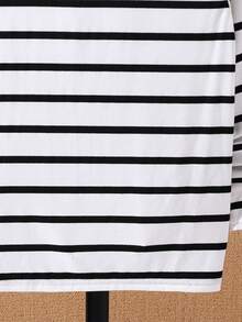 Tween Boy 条纹针织长袖 T 恤，休闲设计，适合通勤、上学、日常和运动穿着，适合秋冬季 - 白色 - 查看 3