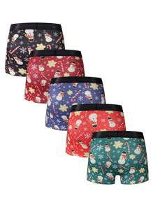 paquete de 5 calzoncillos tipo bóxer para hombre con estampado navideño