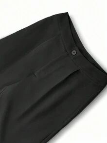 Bộ đồ vest nữ 2 món thanh lịch, áo ngắn tay màu trơn và quần ống rộng - màu đen - Xem 5