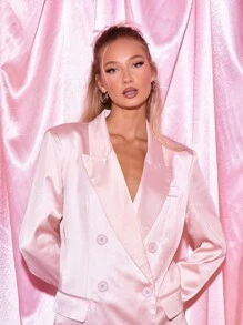 MUSERA 超大款缎面长款西装外套，优雅商务休闲风，适合夏季、春季、假期、毕业舞会、婚礼、生日等场合。 - 藕粉色 - 查看 5