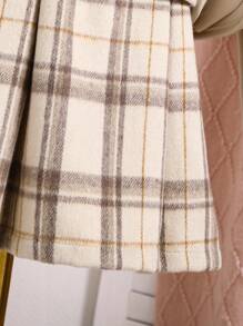 SHEIN 女童连帽拼色纽扣夹克和格子迷你裙套装 - 杏色 - 查看 6