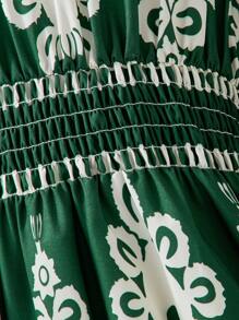 Teen Girls' Fashion Floral Print Puff Sleeve Midi Dress - Green - View 8