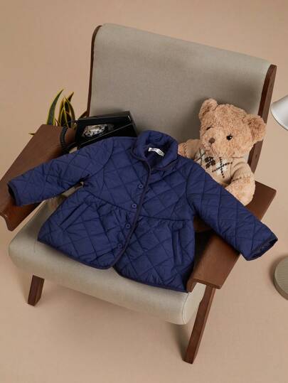  PrepCrw Young Girls Quilted College Style Navy Long Sleeve Padded Coat, Loose Fit, Windbreaker For Fall/Winter Back To School