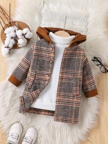SHEIN Baby Boy Plaid Print Hooded Coat Without Sweater, For Christmas - Multicolor - View 1