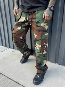 Manfinity EMRG 男士休闲迷彩印花直筒工装裤，长款直筒裤，适合送给老公、男朋友的礼物
