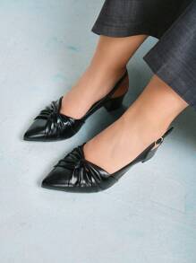 CUCCOO CURVES Women's Simple Pointed Toe Thick Heel Slip-On Fashion Open-Toe Elegant High Heels For Party New Year Holiday Valentines - Black - View 9