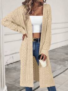 SHEIN LUNE Áo khoác cardigan dáng rộng thường ngày dành cho nữ, thích hợp mặc hàng ngày, mùa thu/đông - Màu be - Xem 5