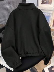 SHEIN 青少年女孩服装 白色落肩拉链半襟短款运动衫