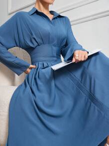 Modelyn 女式不对称下摆长裙，领口收腰优雅连衣裙长款晚礼服 - 藍色 - 查看 5