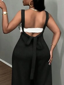 Slaydiva Casual Grey Wide Leg Drawstring Tie Pants - Black - View 6